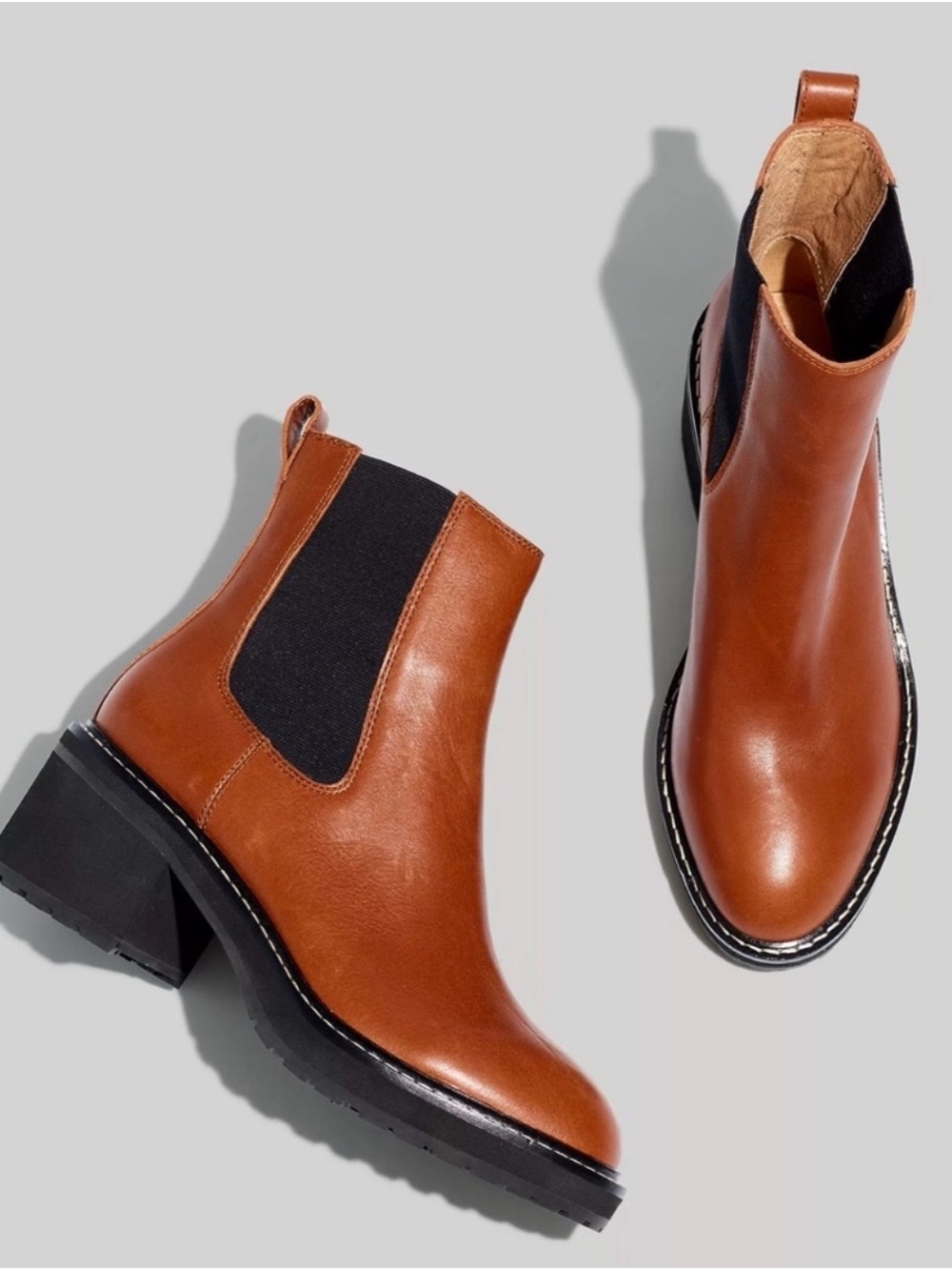 Madewell Tan Leather Chelsea Booties with Black Elastic